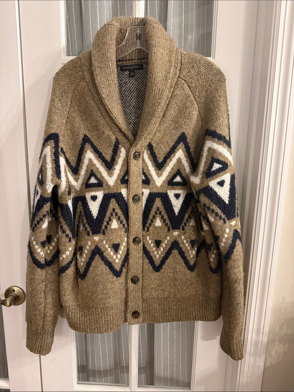 Banana Republic Men's Geometric Fair Isle Shawl Collar Cardigan Grandpa Cabin